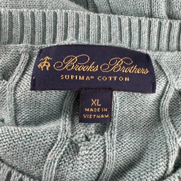 Brooks Brothers Supima Cotton Sweater Mens XL Cable Knit Blue Crewneck FS-1398 - Picture 6 of 7